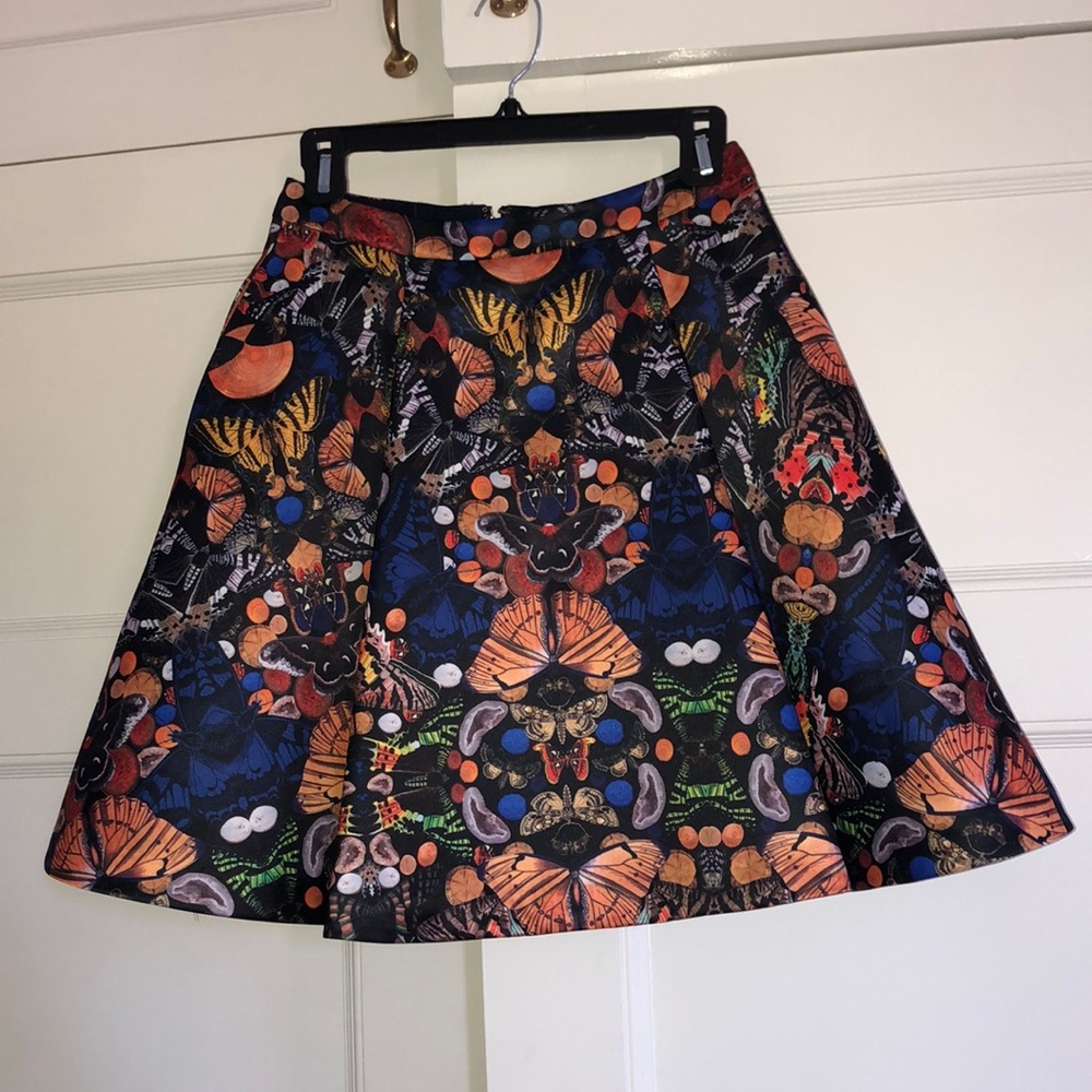 Alice and Olivia silk high waisted butterfly skirt
